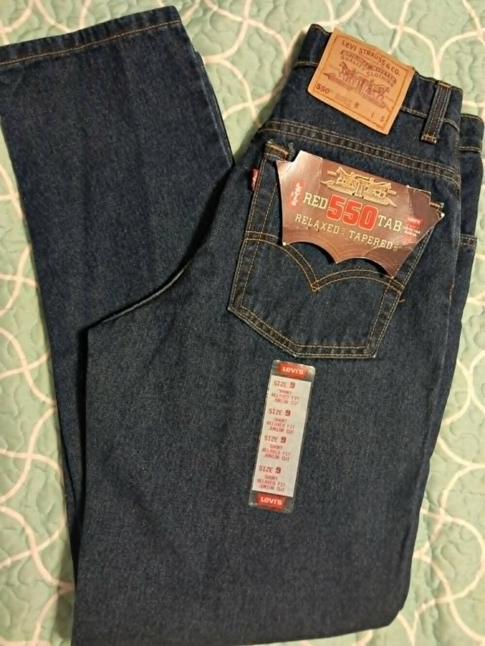 VINTAGE 1997 LEVIS 550 RED TAB RELAXED FIT TAPERED JUNIOR CUT JEANS 9 SHORT NWT